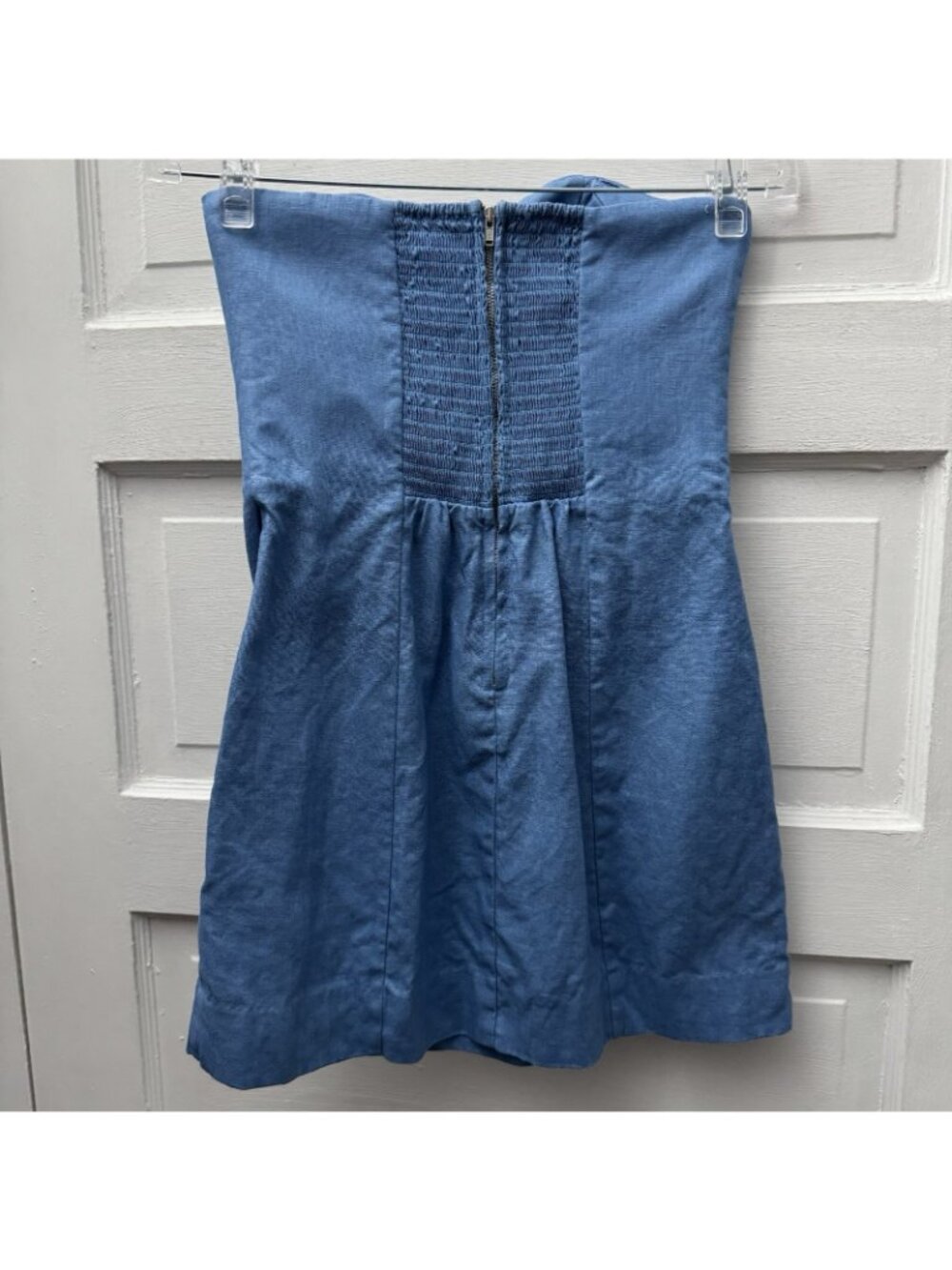 Reformation Strapless Linen Mini Dress Blue Sweetheart Neck Women’s 0 - Picture 3 of 9